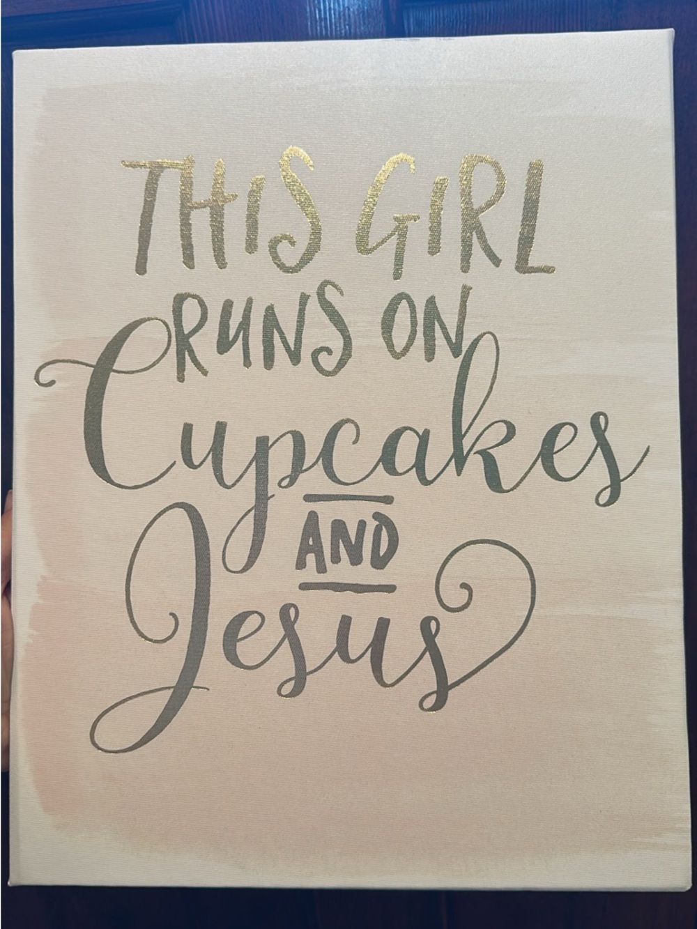 "This Girl Runs on Cupcakes and Jesus" Pink & Gold Wall Art